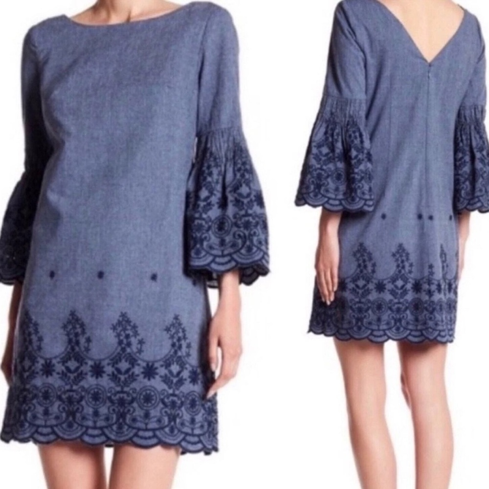 Eliza J Embroidered Bell Sleeve Dress - EUC